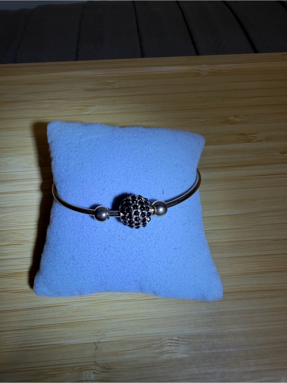 Gold Black Pave Ball Bangle Bracelet